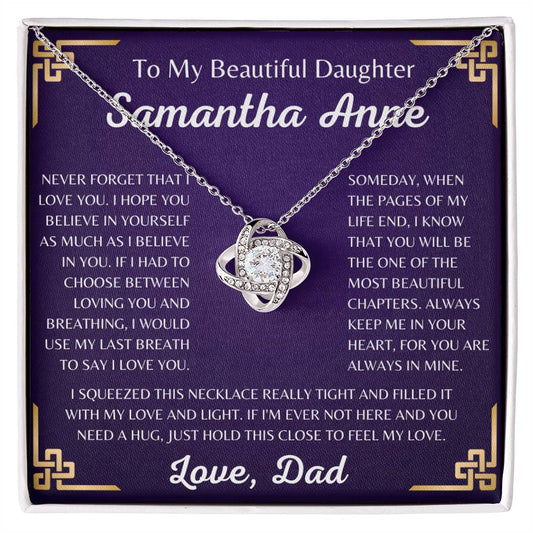 To My Beautiful Daughter Samantha Anne Love Knot Necklace Gift