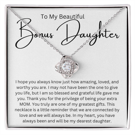 To My Beautiful Bonus Daughter Love Knot Necklace From Mom