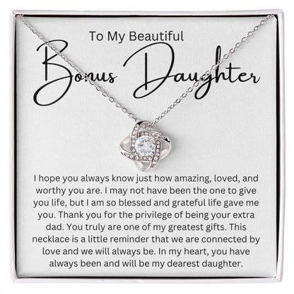 To My Beautiful Bonus Daughter Love Knot Necklace