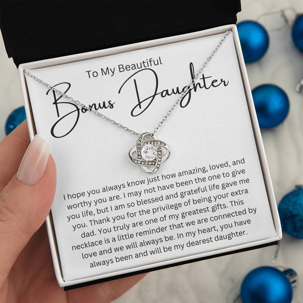 To My Beautiful Bonus Daughter Love Knot Necklace