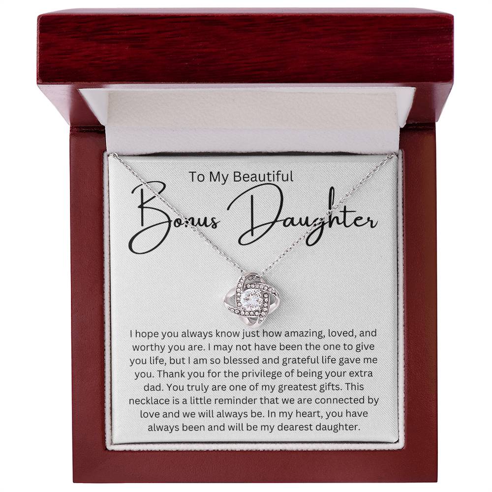 To My Beautiful Bonus Daughter Love Knot Necklace