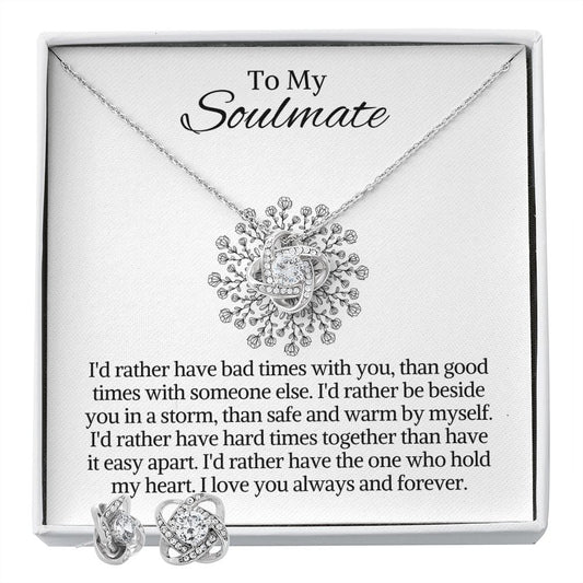 To My Soulmate Love Knot Necklace & Earrings Sets