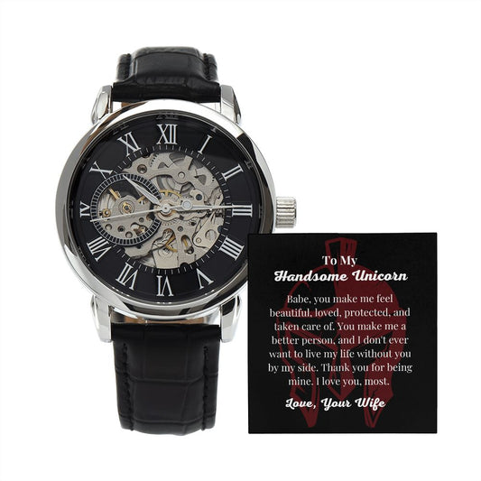 To My Handsome Unicorn Openwork Watch | Romantic Gift for Husband | Anniversary & Birthday Gift