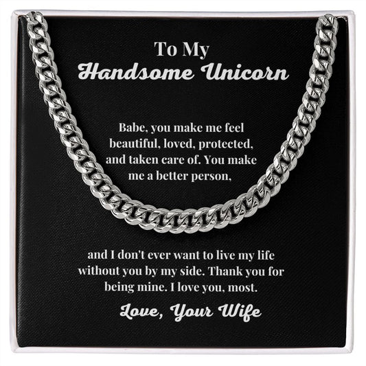 To My Handsome Unicorn Cuban Link Chain Necklace | Romantic Gift for Husband | Anniversary & Birthday Gift