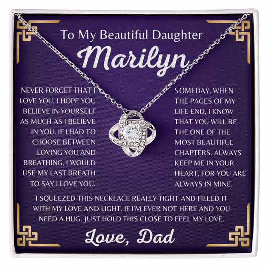 To My Beautiful Daughter Marilyn Love Knot Necklace | Never Forget That I Love You