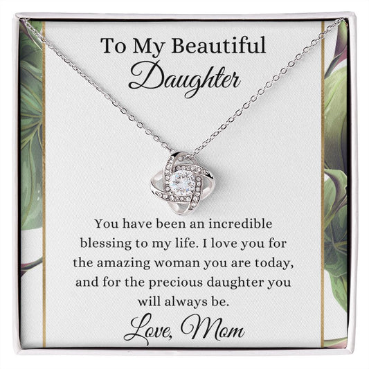 To My Beautiful Daughter Love Knot Necklace