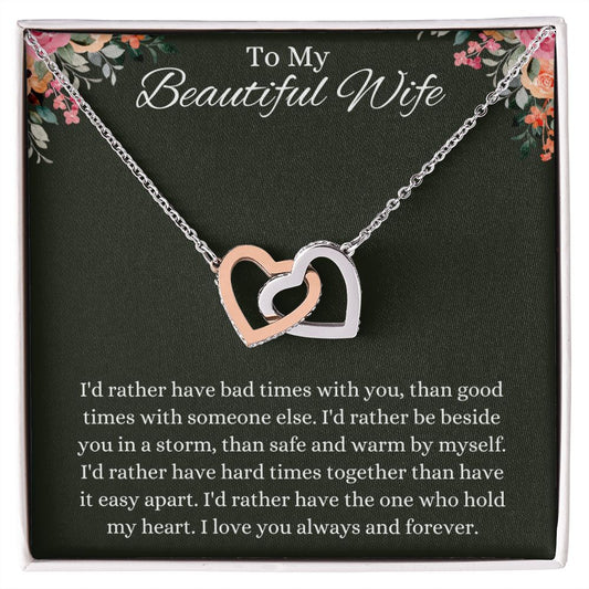 To My Beautiful Wife Interlocking Heart Necklace