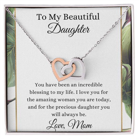 To My Beautiful Daughter Interlocking Heart Necklace