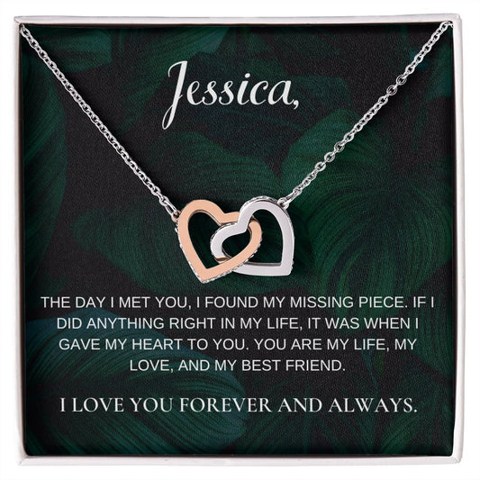 Jessica, My Missing Piece Interlocking Heart Necklace Gift For Wife, Soulmate