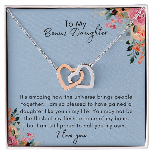 To My Bonus Daughter Interlocking Heart Necklace