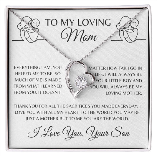 To My Loving Mom Forever Love Necklace, Gift for Mom From Son, Mother's Day Jewelry Gifts